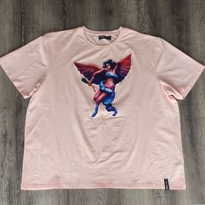 ROKU STUDIO Twisted Angel Coral Pink Embroidered Graphic T-Shirt 3XL